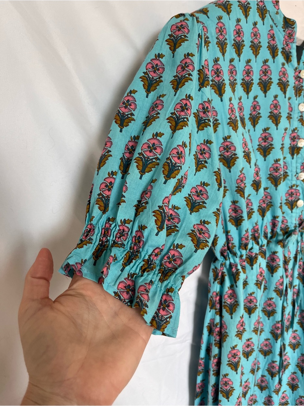 Indian Block Print Puff Sleeve Dress - Picture 3 of 9
